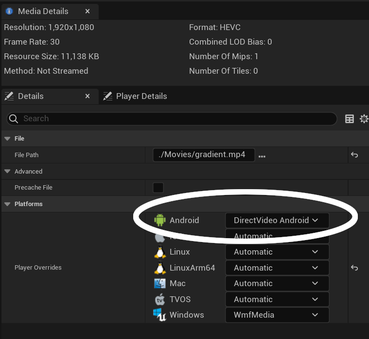 Select DirectVideo in your video source under Player Overrides 