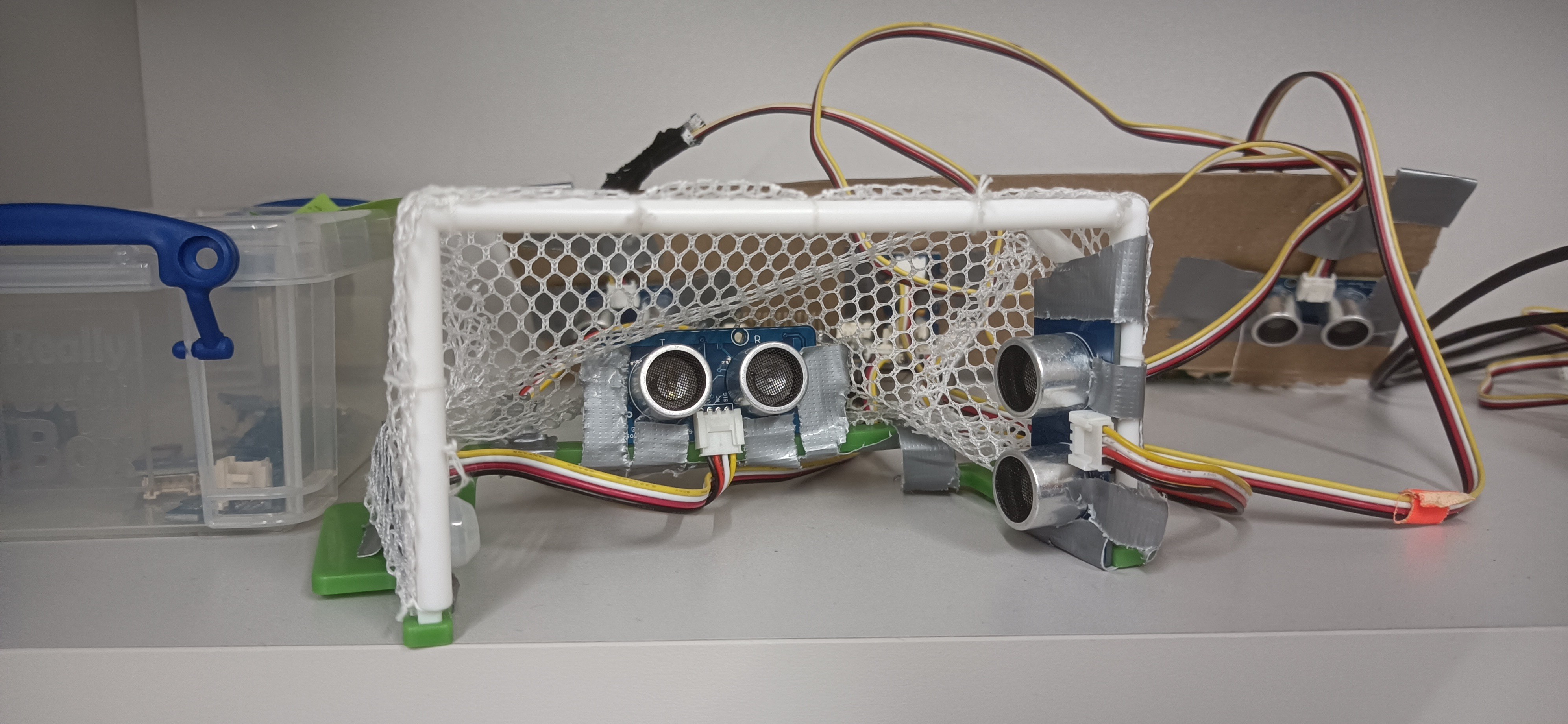 Sensors attached to a toy football goal