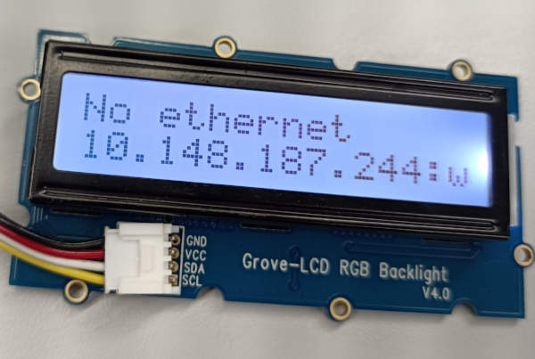 The Grove display, showing the IP address